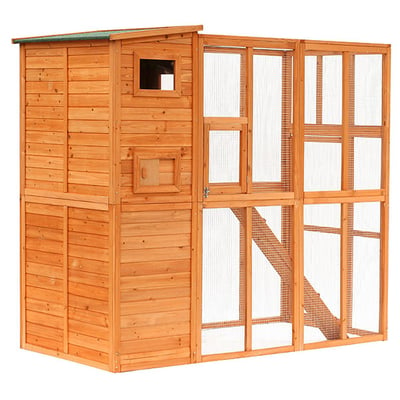 Large Wooden Outdoor Cat Enclosure Catio Cage with Ramp and Covered House